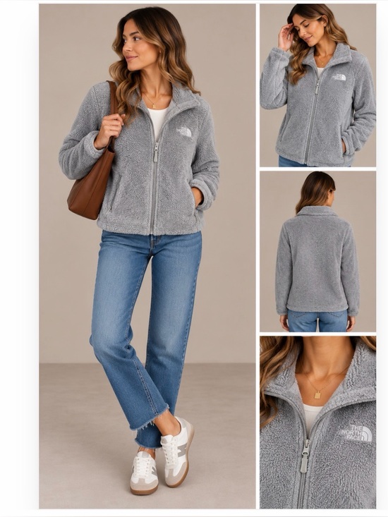 The North Face Jackets & Blazers - The North Face Light Gray Full-Zip Plush Fleece Jacket - Size Medium